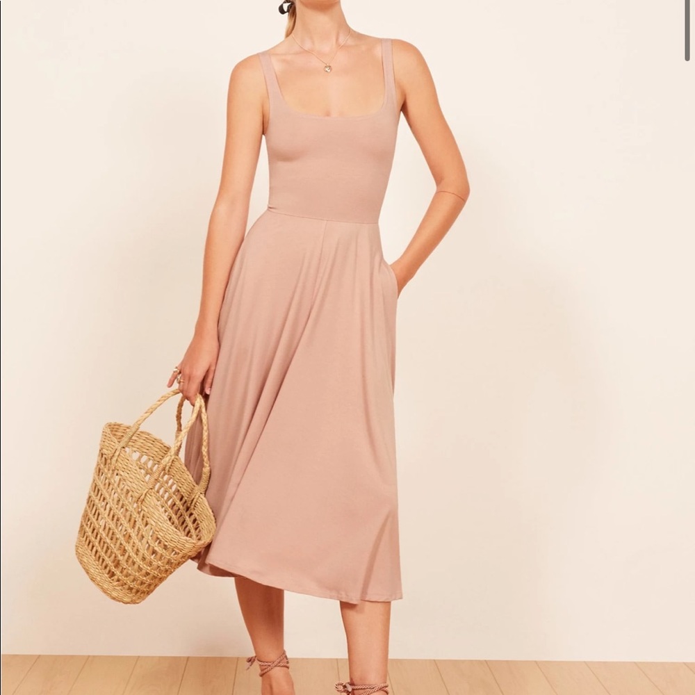 Reformation Blush Nude Square-Neck Midi Dress - Picture 6 of 7